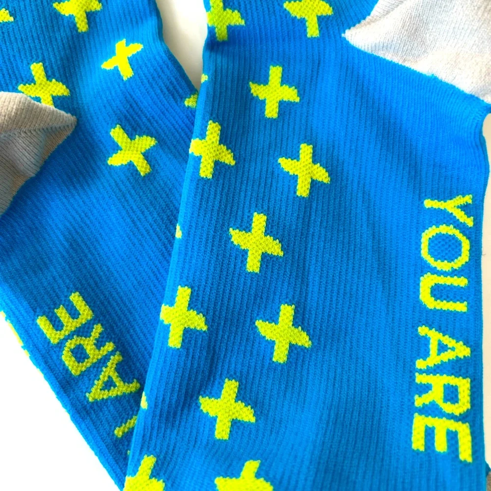 FIGS New READY WHEN YOU ARE Compression Socks Small Aqua Blue Yellow Grey
